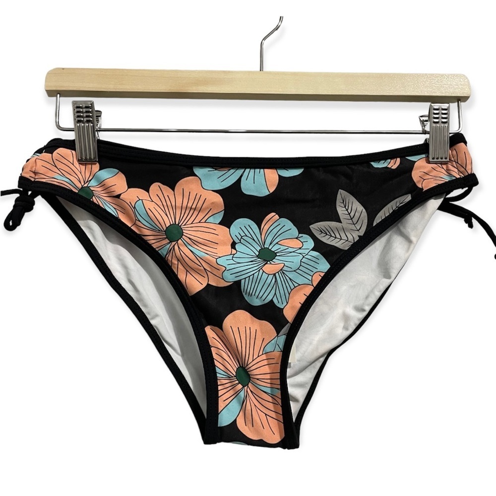 Cupshe Bikini Bottom Floral Flower Black Pink Blue Beach Pool Womens Small S